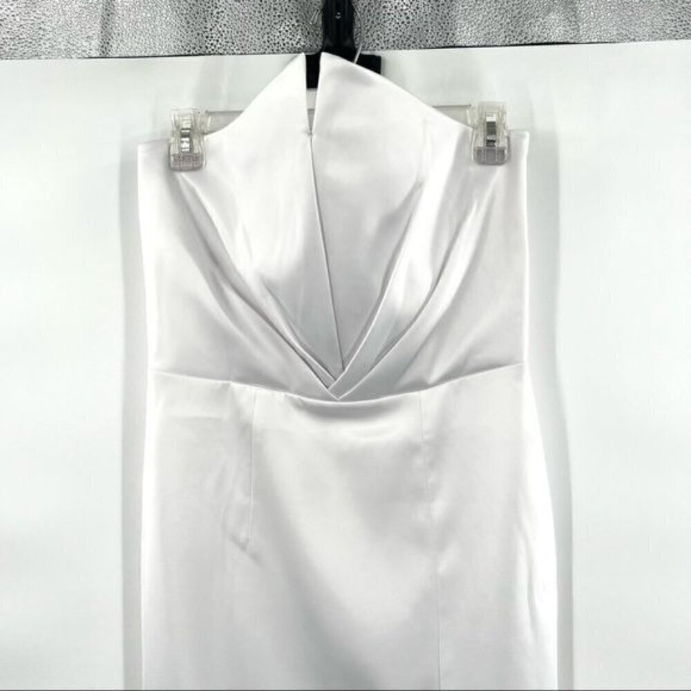 white strapless sheath dress pleated bodice M - Picture 10 of 14